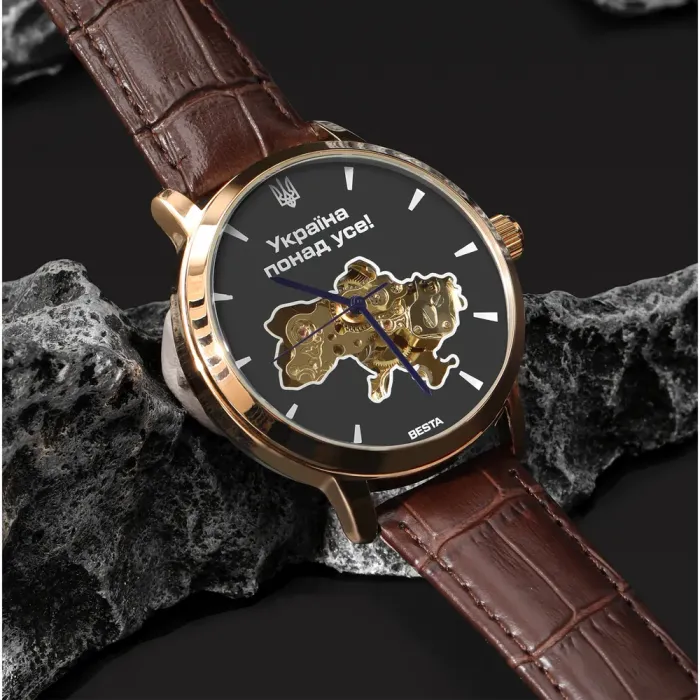 Чоловічий механічний годинник Besta Skeleton Gold Black Dial - зображення 3