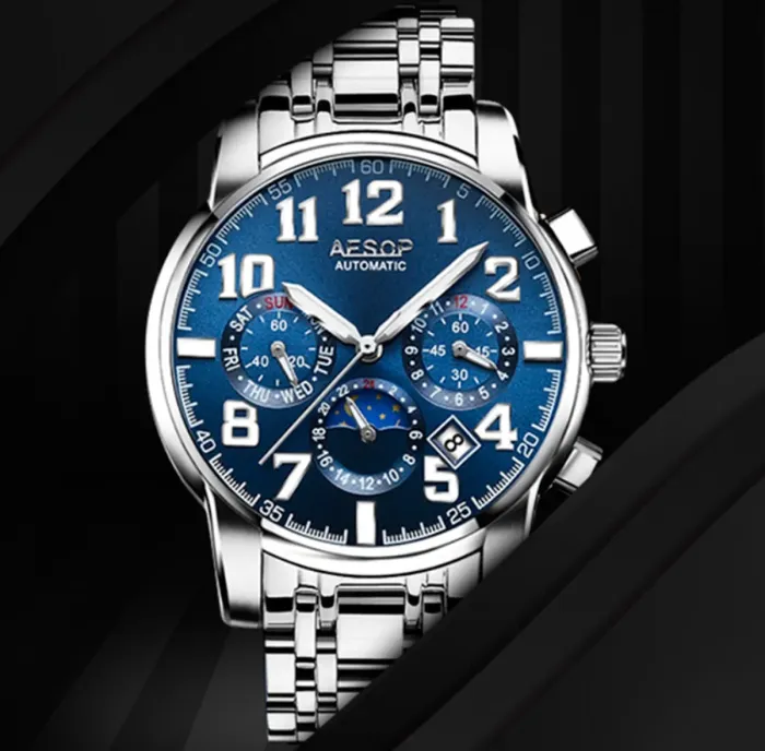 Чоловічий механічний годинник Aesop Original Indigo Blue, 2 ремінці - изображение 3