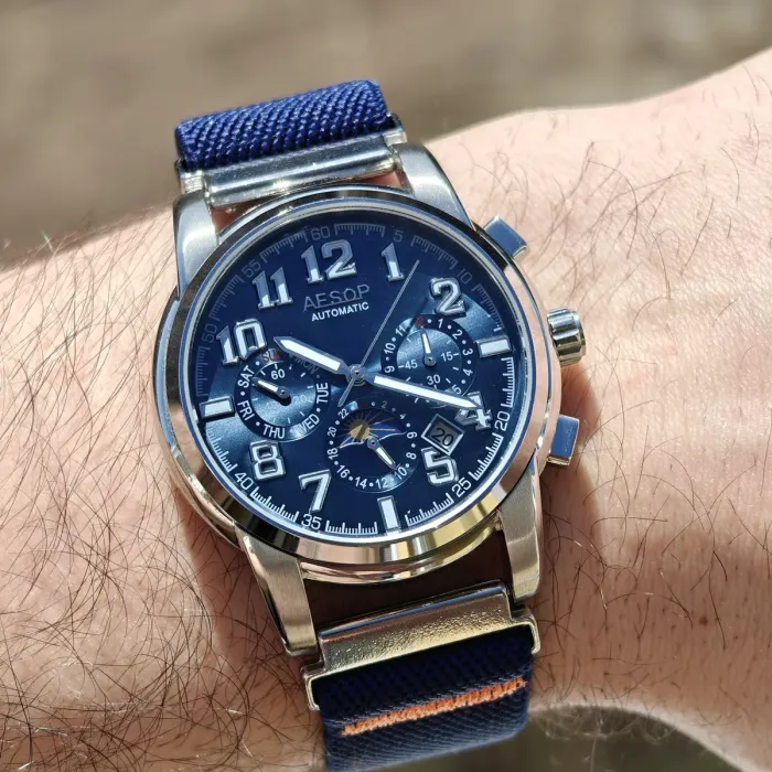 Чоловічий механічний годинник Aesop Original Indigo Blue, 2 ремінці - зображення 7