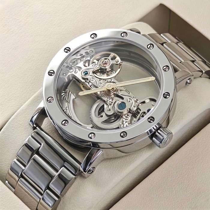 Чоловічий механічний годинник Forsining Air Silver Metal, 2 ремінці - изображение 3