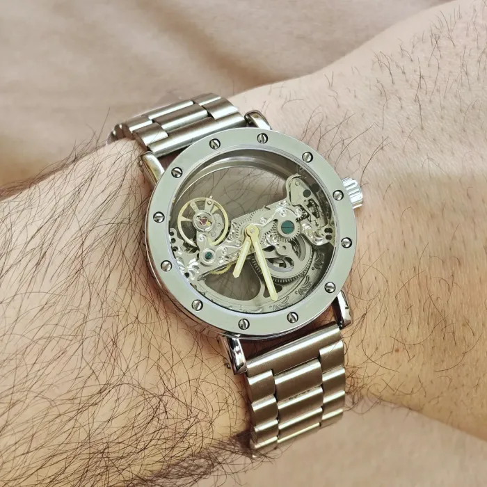 Чоловічий механічний годинник Forsining Air Silver Metal, 2 ремінці - зображення 8