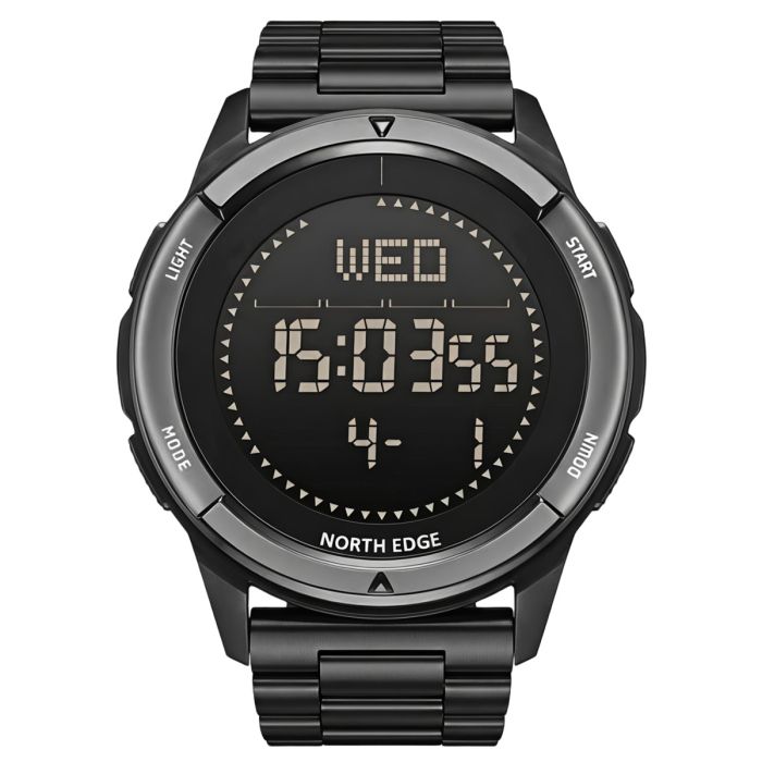Чоловічий водостійкий спортивний тактичний з компасом годинник North Edge Alps Stainless Black з компасом - зображення 1