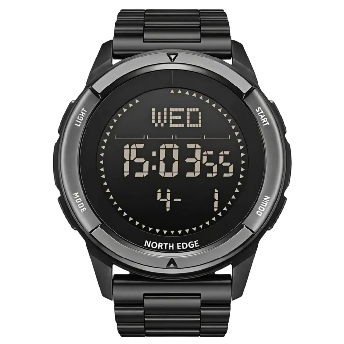 Чоловічий водостійкий спортивний тактичний з компасом годинник North Edge Alps Stainless Black з компасом - зображення 1