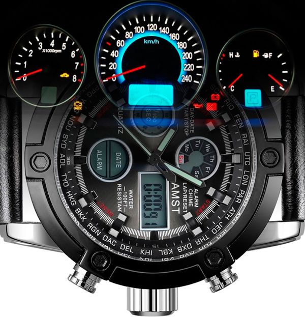 Чоловічий водостійкий спортивний тактичний годинник AMST Mountain Green, 2 ремінці - изображение 6