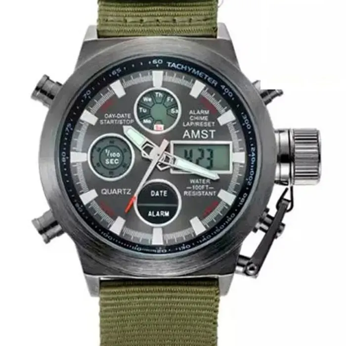 Чоловічий спортивний водостійкий тактичний годинник AMST Mountain Green - зображення 3