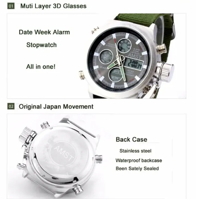 Чоловічий спортивний водостійкий тактичний годинник AMST Mountain Green - зображення 11