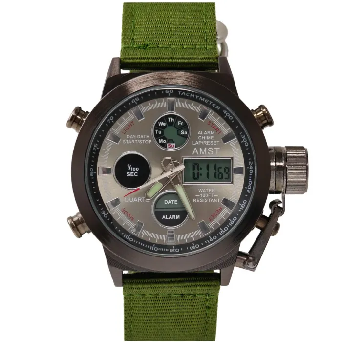 Чоловічий водостійкий спортивний тактичний годинник AMST Mountain Green, 2 ремінці - зображення 2