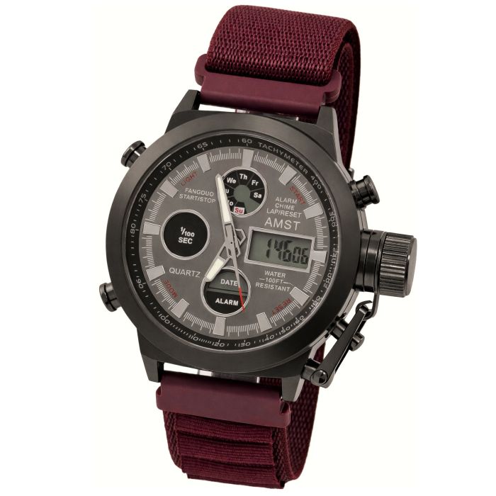 Чоловічий водостійкий спортивний тактичний годинник AMST Mountain Bordo, 2 ремінці - зображення 2