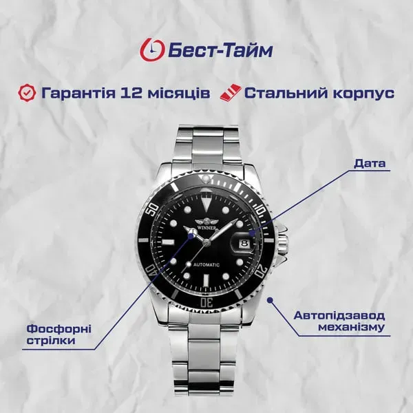 Чоловічий механічний годинник Winner Basel Deluxe, 2 ремінці - зображення 5