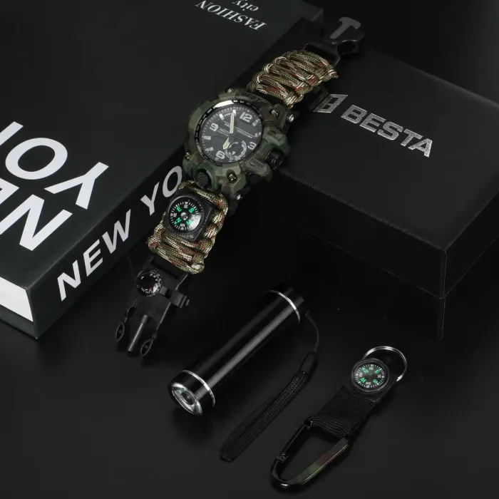 Чоловічий водостійкий спортивний тактичний з компасом годинник Besta Box Military Light подарунковий набір, з компасом - зображення 2