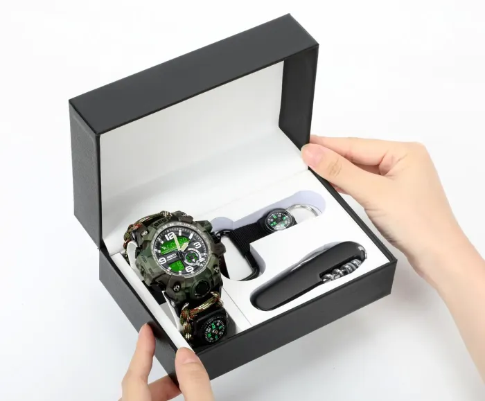 Чоловічий водостійкий спортивний тактичний з компасом годинник Besta Box Military Set подарунковий набір, з компасом - зображення 4