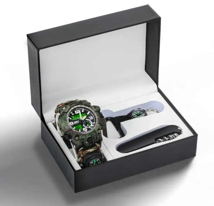 Чоловічий водостійкий спортивний тактичний з компасом годинник Besta Box Military Set подарунковий набір, з компасом - зображення 9