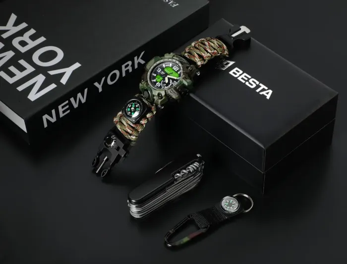 Чоловічий водостійкий спортивний тактичний з компасом годинник Besta Box Military Set подарунковий набір, з компасом - зображення 10