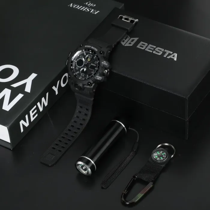 Чоловічий водостійкий спортивний тактичний годинник Besta Box Peremoga Light подарунковий набір, з компасом - зображення 2