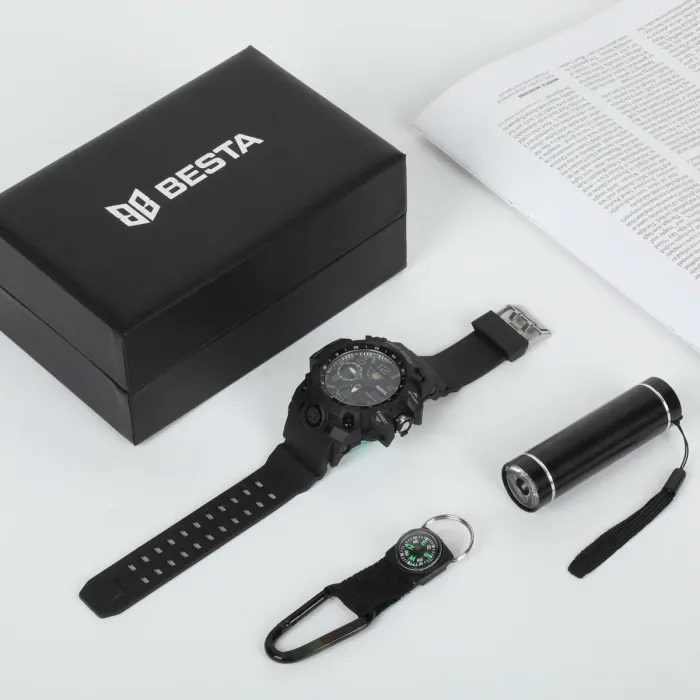 Чоловічий водостійкий спортивний тактичний годинник Besta Box Peremoga Light подарунковий набір, з компасом - зображення 4