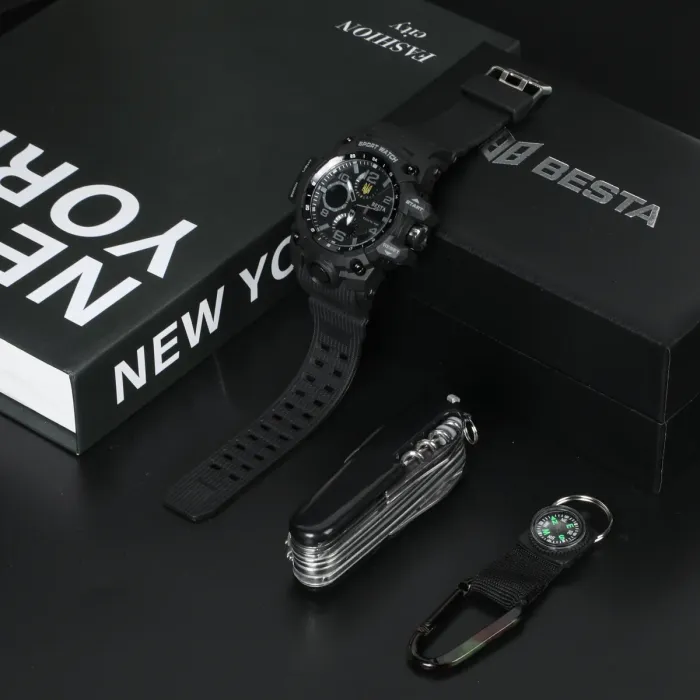 Чоловічий водостійкий спортивний тактичний годинник Besta Box Peremoga Set подарунковий набір, з компасом - зображення 2
