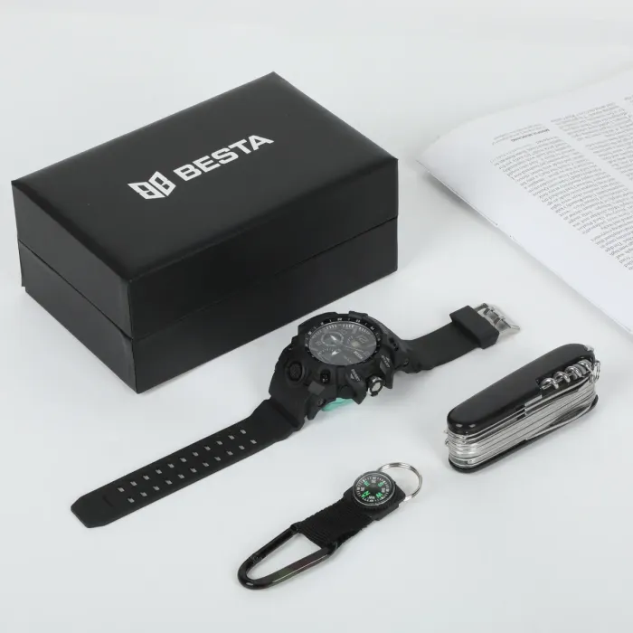 Чоловічий водостійкий спортивний тактичний годинник Besta Box Peremoga Set подарунковий набір, з компасом - зображення 4