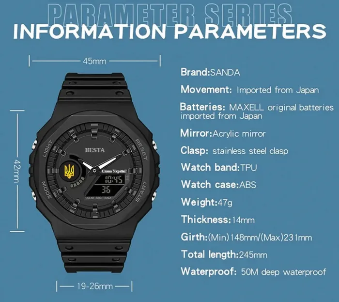 Чоловічий водостійкий спортивний тактичний годинник Besta Jocker UA - зображення 10