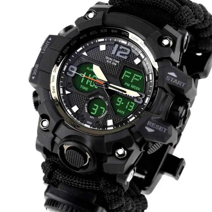 Чоловічий водостійкий спортивний тактичний з компасом годинник Besta Life Pro AllBlack з компасом - зображення 1