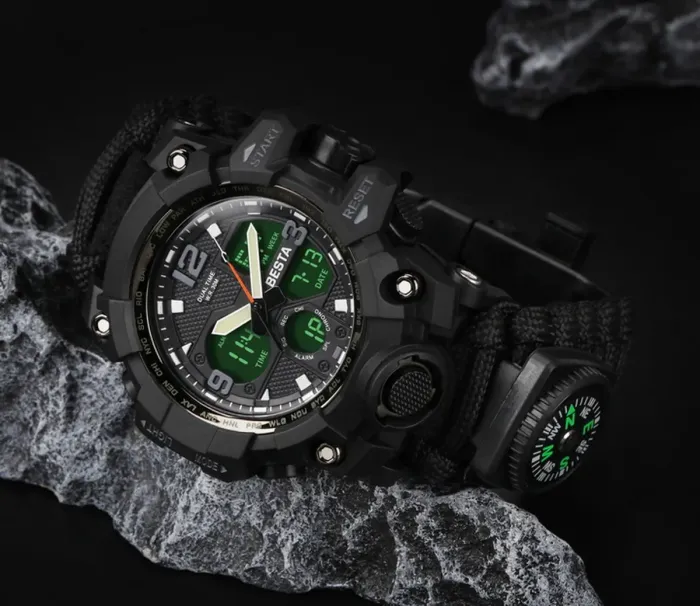 Чоловічий водостійкий спортивний тактичний з компасом годинник Besta Life Pro AllBlack з компасом - зображення 7