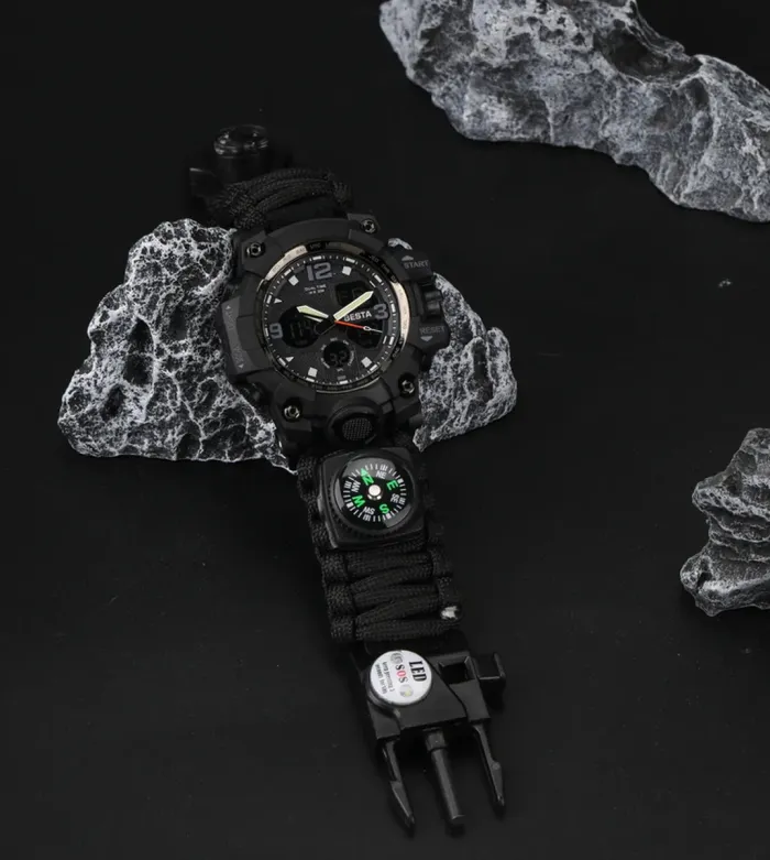 Чоловічий водостійкий спортивний тактичний з компасом годинник Besta Life Pro AllBlack з компасом - зображення 5