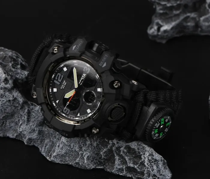 Чоловічий водостійкий спортивний тактичний з компасом годинник Besta Life Pro AllBlack з компасом - зображення 6