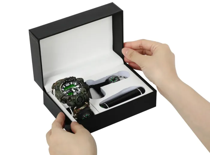 Чоловічий водостійкий спортивний тактичний з компасом годинник Besta Box Military Light подарунковий набір, з компасом - зображення 3