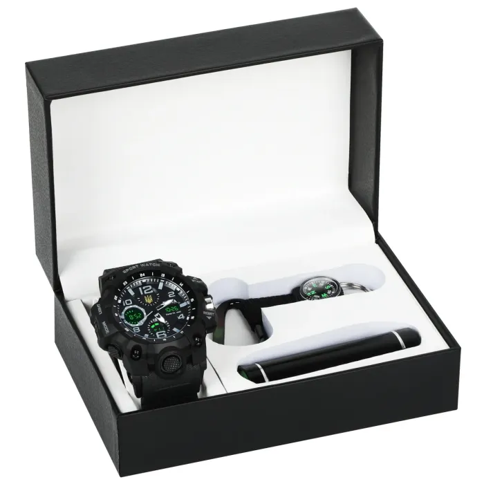 Чоловічий водостійкий спортивний тактичний годинник Besta Box Peremoga Light подарунковий набір, з компасом - зображення 1