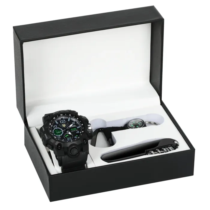 Чоловічий водостійкий спортивний тактичний годинник Besta Box Peremoga Set подарунковий набір, з компасом - зображення 1