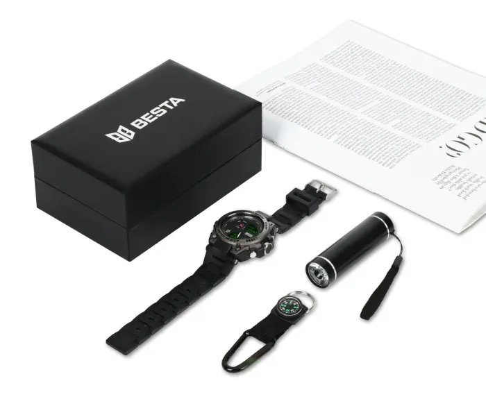 Чоловічий водостійкий спортивний тактичний годинник Besta Box Tattoo ЗСУ Light подарунковий набір, з компасом - зображення 4