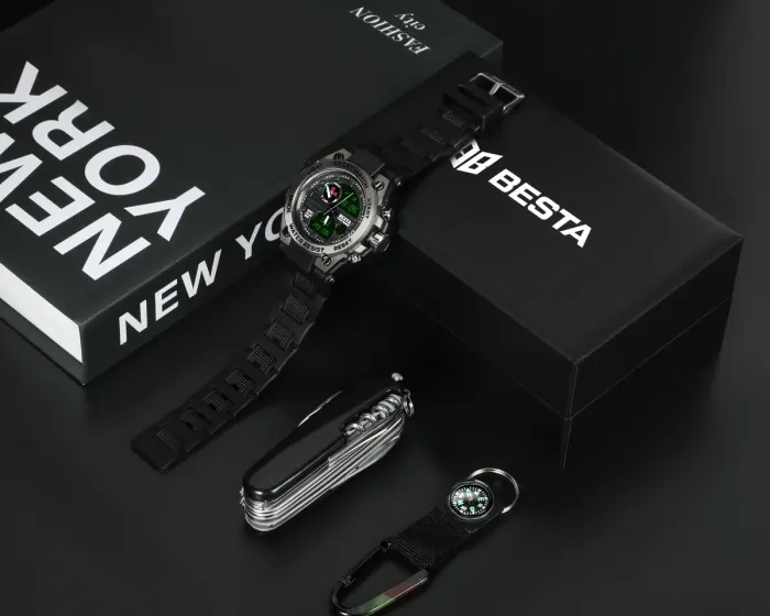 Чоловічий водостійкий спортивний тактичний годинник Besta Box Tattoo ЗСУ Set подарунковий набір, з компасом - зображення 2