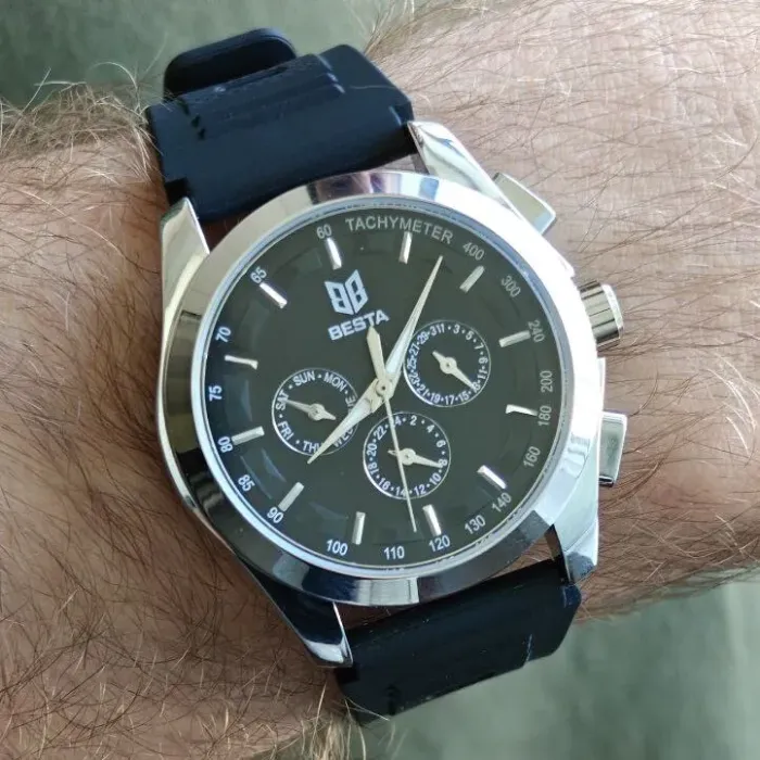 Чоловічий механічний годинник Besta Walker Elastic Black, 2 ремінці - зображення 6