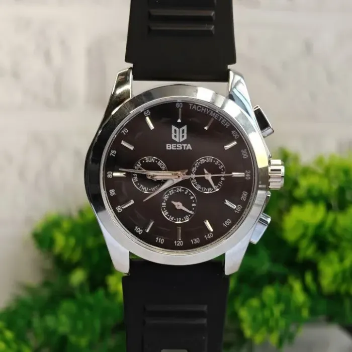 Чоловічий механічний годинник Besta Walker Elastic Black, 2 ремінці - зображення 7