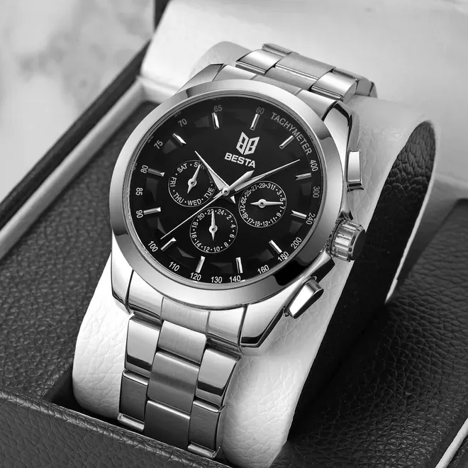 Чоловічий механічний годинник Besta Walker Elastic Black, 2 ремінці - зображення 3