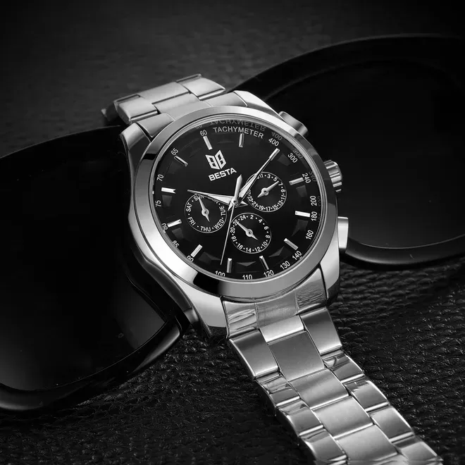 Чоловічий механічний годинник Besta Walker Elastic Black, 2 ремінці - зображення 5