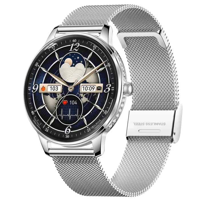 Розумний смарт годинник Smart Brilliant Slim Silver Rubber - зображення 2