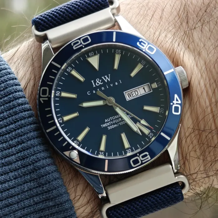 Чоловічий механічний годинник Carnival BlueMarine Nylon Strap 10 Bar, 2 ремінці - зображення 7