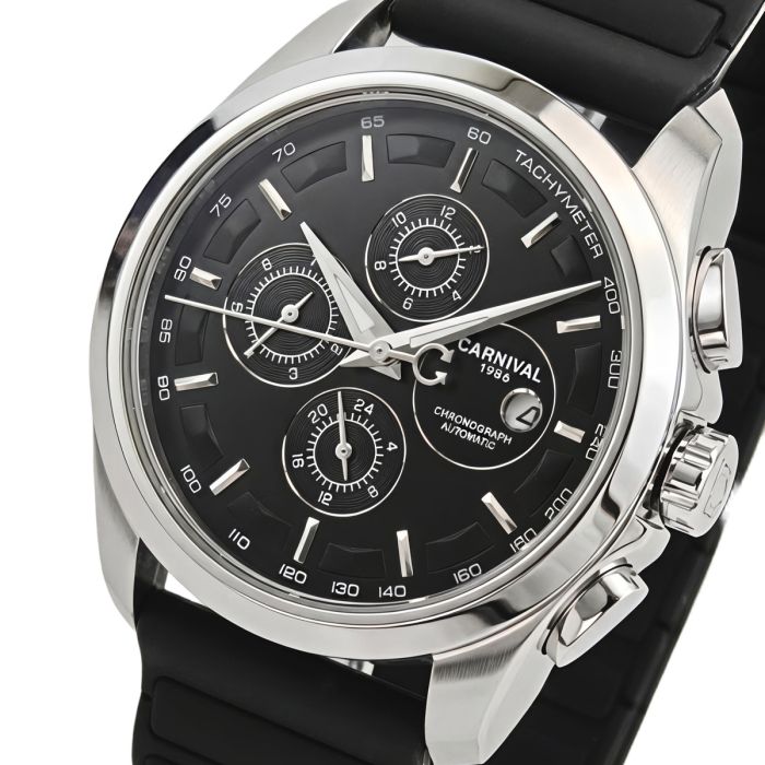 Чоловічий механічний годинник Carnival Genius Prestige Black, 2 ремінці - изображение 1