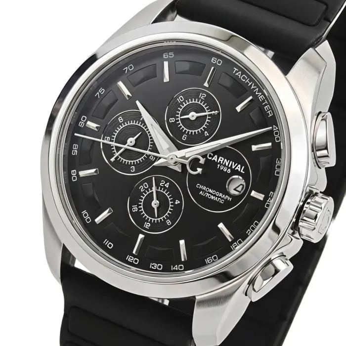 Чоловічий механічний годинник Carnival Genius Prestige Black, 2 ремінці - зображення 1