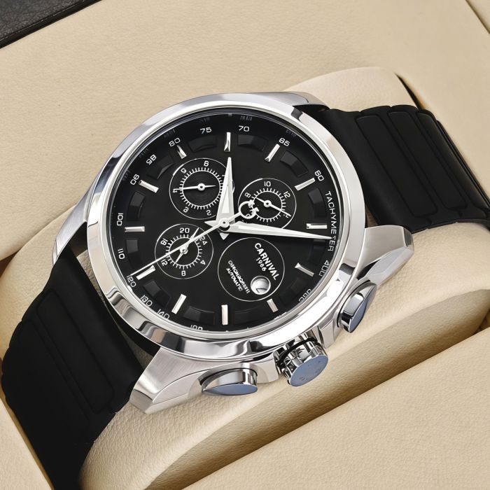 Чоловічий механічний годинник Carnival Genius Prestige Black, 2 ремінці - изображение 2