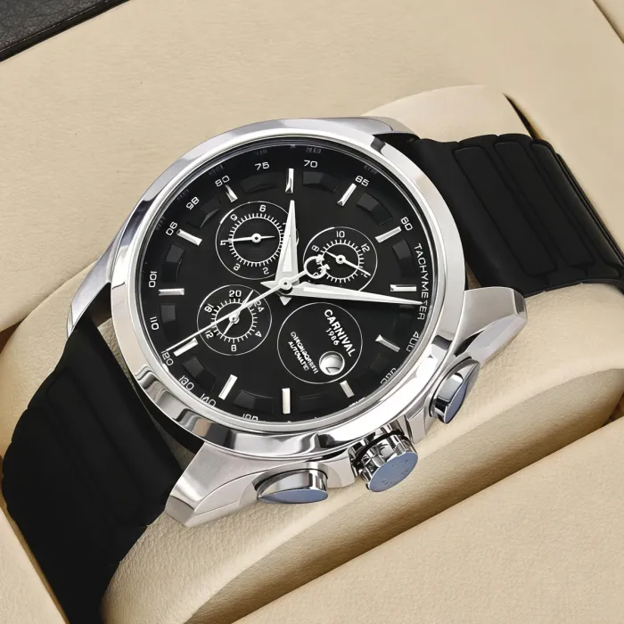 Чоловічий механічний годинник Carnival Genius Prestige Black, 2 ремінці - зображення 2