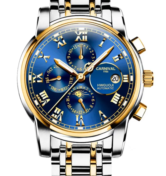 Чоловічий механічний годинник Carnival London Sahara Gold, 2 ремінці - изображение 4