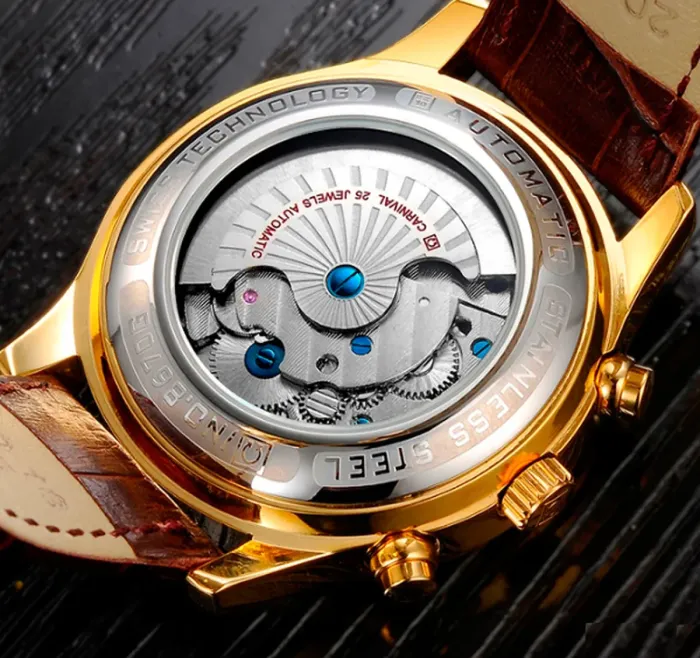 Чоловічий механічний годинник Carnival Swiss Sahara Gold, 2 ремінці - зображення 5