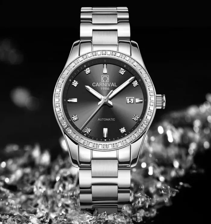 Жіночий механічний годинник Carnival Luiza Black Flower, 2 ремінці - изображение 3