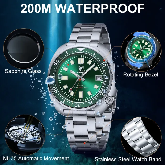 Чоловічий механічний водостійкий годинник Cheetah Diver 20 Bar - зображення 5