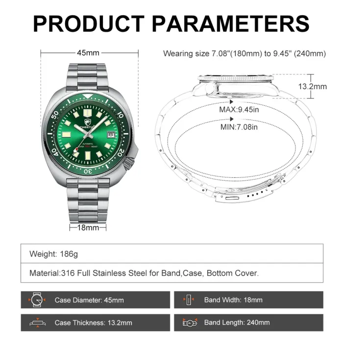 Чоловічий механічний водостійкий годинник Cheetah Diver 20 Bar - зображення 6