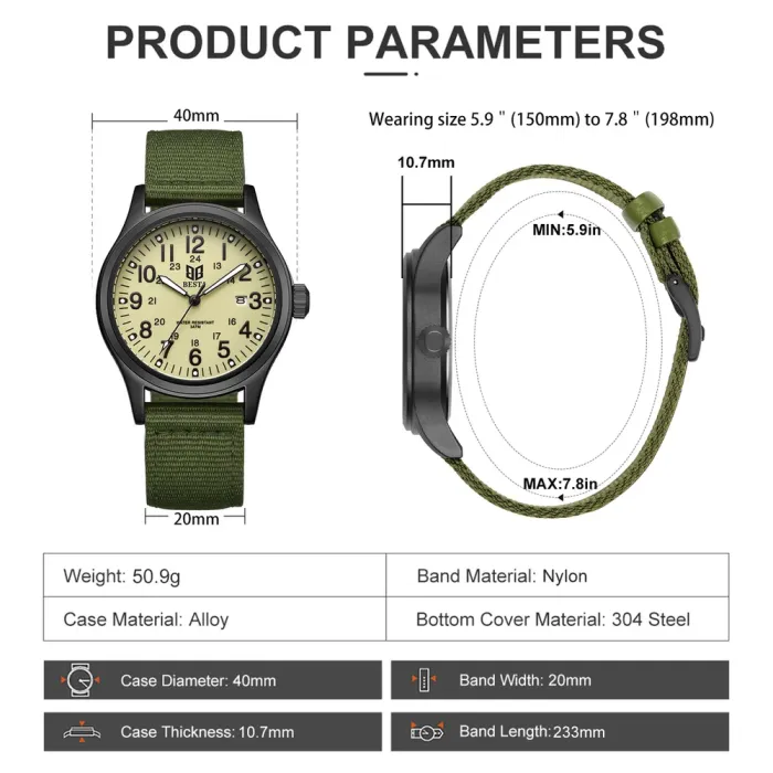 Чоловічий тактичний годинник Besta Command Green Metal, 2 ремінці - зображення 6
