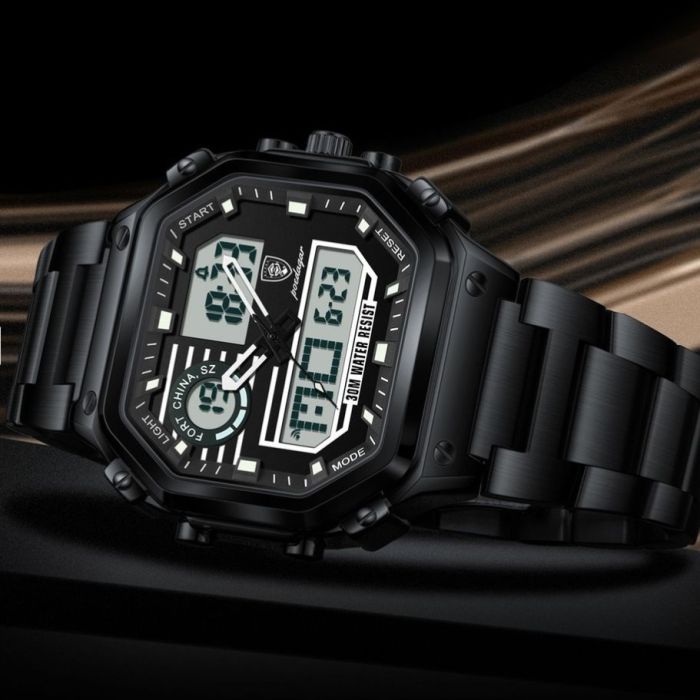 Чоловічий спортивний тактичний годинник Poedagar Dual Black - изображение 2