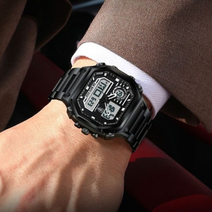 Чоловічий спортивний тактичний годинник Poedagar Dual Black - изображение 6