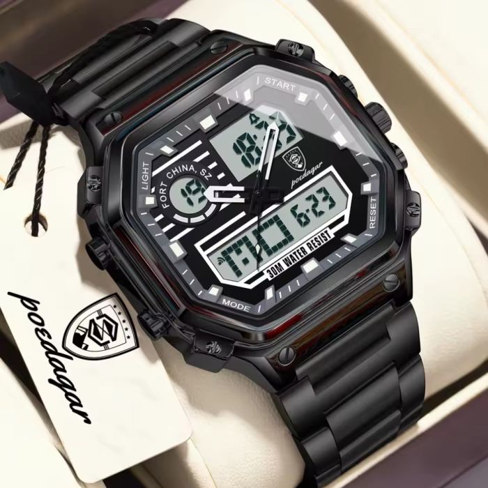 Чоловічий спортивний тактичний годинник Poedagar Dual Black - изображение 7